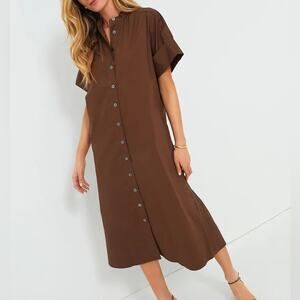 Tuckernuck Women’s Prescott Button Front Brown Cotton Midi Shirt Dress Size XXS